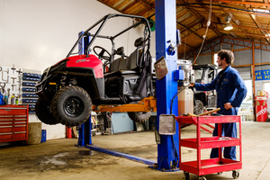 Workshop hoist at Winton Motorcycles - bring your bike in